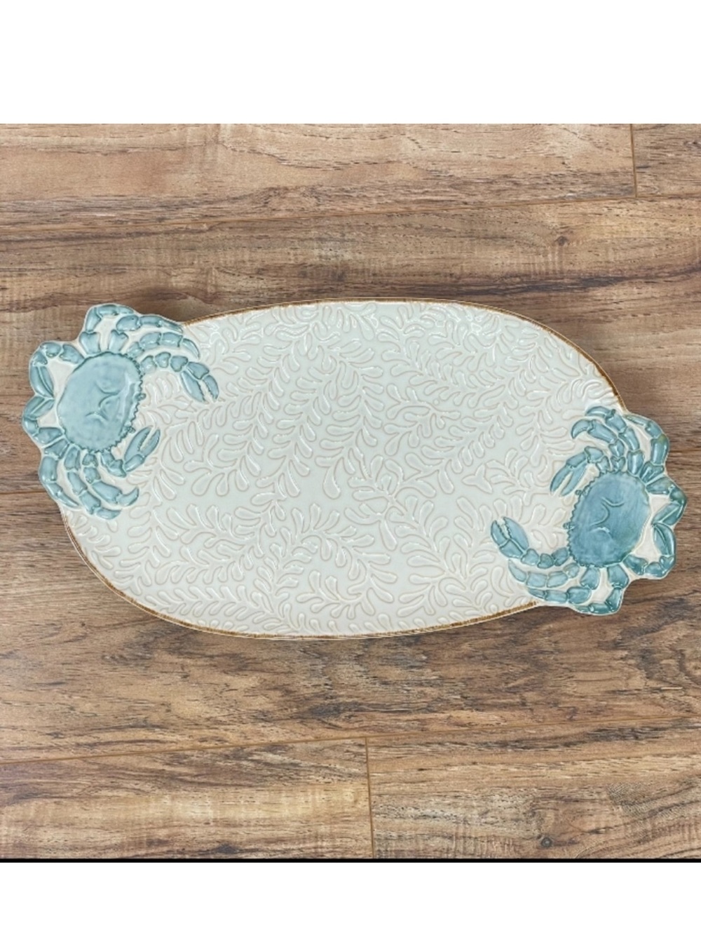 Coastal Stoneware Beach Crab Coastal Cracker Barrel Serving Tray/Platter 19"x10"